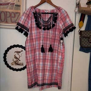 Crown & Ivy Pink Plaid Mini Dress with Navy Accents